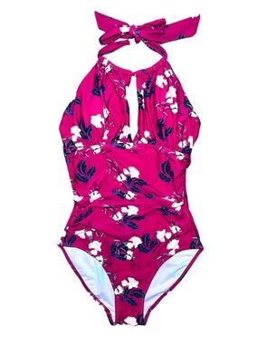 Fucia Floral Print Scoop Neck Tummy Control Ruched Slimming One-Piece Swim Suit
